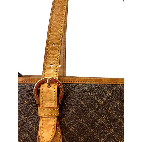 Vintage Rioni Brown Canvas Logo Print Tote Shoulder Bucket Bag Handbag Italy - Picture 8 of 16